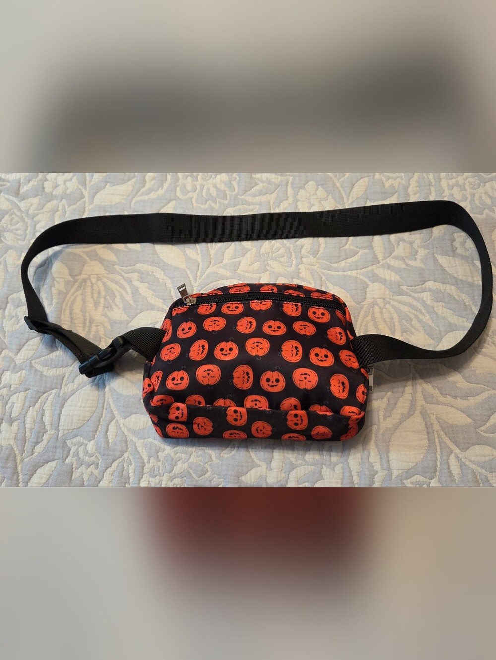Black and Orange Pumpkin Print Crossbody Belt Bag